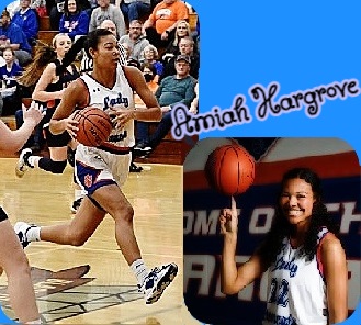 Photos of Amiah Hargrove, girl basketball player for the Christopher High School Lady Bearcats from Illinois, rumbling downcourt, number 22, looking to score, and portrait spinning ball on her right index finger.
