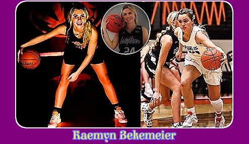 Three images of Missourian girls basketball layer, #24 at Republic High School. One posed bending forward dribbling ball, one portrait, those two in dark Lady Bear uniforms, and one action shot in white uniform.