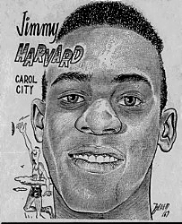Drawing of Jimmy Harvard, Carol City High School (Florida) basketball player from The Miami Herald, February 7, 1967.