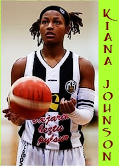 Kiana Johnson, professional basketball player, on the foul line in her KR jersey (two wide vertical stripes on a black background). KR Reykjavik is a team in the Icelandic Express Leaguwe.