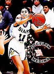 Image of Californian girls basketball player Jocelyn Medina, Pierce High School, looking to make a play in her white #11 BEARS uniform.