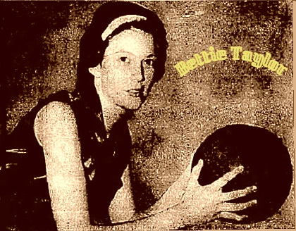 Image of Oklahoman basketball player Bettie Taylor, Byng High School, who scored 49 points in the state championship game in 1965, holding basketball to the right but looking towards camera. From The Sunday Oklahoman, Oklahoma City, Okla., December 2, 1973.