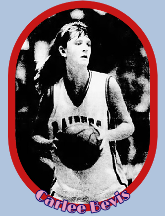 Picture of Alabamian girls basketball player Carlee Bevis, Houston Academy, shown looking to pass with ball with both hands in front of her jersey number. From The Dothan Eagle, Dothan, Alabama, March 5m 1991. Photographer Greg Johnson.