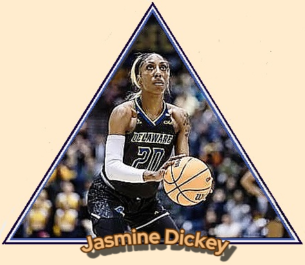 Image of #20, Jasmine Dickey, University of Delaware basketball player, shooring a foul shot.