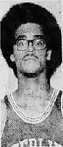 Image from shoulders up of boys basketball player, Dexter Hawkins, STerling High School, New Jersey, afro and glasses. From the Courier-Post, Camden, N.J., December 27, 1972.