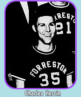 Cropped from team photo, Texas boys basketball payer Charles Herrin, Forreston High School, in FORRESTON #35 jersey. From the Waxahachie Daily Light, Waxahachie, Texas, February 27, 1964.