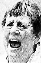 Close-up of coach Olga Hrycak shouting instructions to her players. From The Windsor Star, Windsor, Ontario, November 7, 2003.
