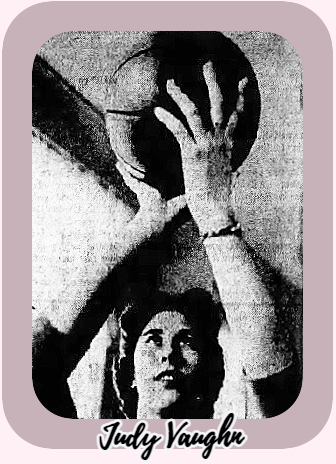 North Carolinian girls basketball player Judy Vaughn of Westfield High, about to shoot an overhead shot. From the Norfolk Ledger-Dispatch and Portsmouth Star, Norfolk-Portsmouth, Virginia, January 31, 1962. Photo by Guthrie.