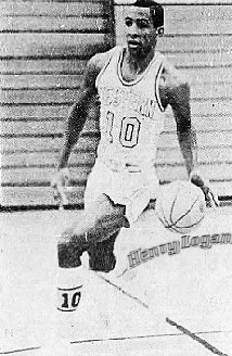 Henry Logan, #10, Western Carolina College, driving upcourt with the basketball. From the winston-Salem Journal, Winston-Salem, North Carolina, January 17, 1955.