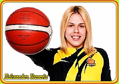 Image of women's basketball player Aleksandra Muzevic, playing for Herceg Novi in Montenegro's Prva A League, holding the ball towards us with his right hand and arm