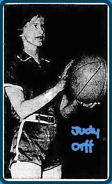  view from shorts up, looking to shoot the ball to our right, of Judy Orff, Waldoboro High School in Maine. From the Daily Kennebec Journal, Augusta, Maine, February 17, 1961.