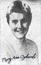 Portrait shot of Mary Ann Ozdarski, girls basketball player for Greenfield High, Massachusetts. From the Greenfield Recorder-Gazette, Greenfield, Mass., March 9, 1959.
