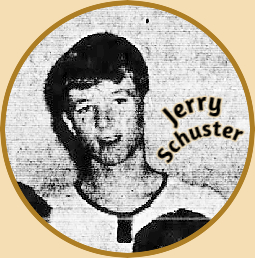 Image of Jerry Schuste, cropped from a team photo of the HAwks basketball team in the Kids Basketball Program at Northwest State's Lamkin Gym. From the Maryville Daily Forum, Maryville, Missouri, February 28, 1968.