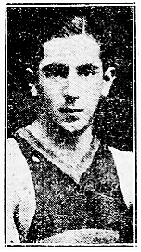 Portrait of 1926-27 boys basketball player for Old Forge High School, Pennsylvania. From The Scranton Republican, Scranton, Pa., March 5, 1927