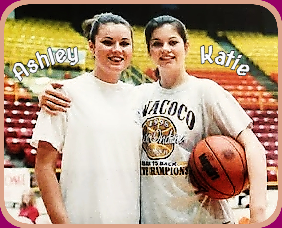 The Antony sisters: girls basketballers on the Anacoco High School team in 1998 and 1999 in Louisiana. Ashley Antony on the left, Katie Antony on the right. Photo from BVM Sports courtesy of Ashley Antony Robinson, July 1, 2020.