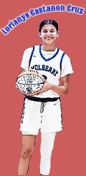 Lorianys Castanon Cruz, Floridian girls basketball player for the Mulberry Panthers high school team, holding a basketball celebrating her 1,000th career point, December 11, 2023.
