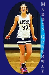 Maddyn Greenwat, Providence Academy girls basketball player, on court in white LIONS #30 uniform.