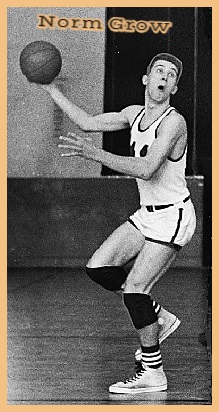 Minnesota boys basketball player Norm Grow, Foley High throwing up a hook shot. He scored 70 points in one game in 1958.