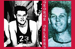 Two images of George Oelkers, basketball player in Manitoba in 1953. A portrait and an image cropped from a Winnipeg Paulins 1954 team photo  in #23 uniform.