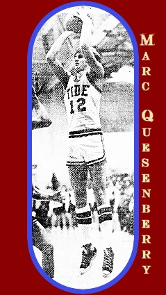 Image of boys basketball player Marc Quesenberry, Galax High School (Virginia) up in the air in his TIDE #12 uniform, shooting a jump shot. From the Roanoke Times & World-News, Roanoke, Va., January 16, 1979.