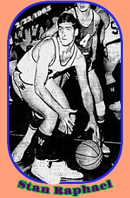 Image of Stan Raphael in his 45 point basketball game against the Cathedral Gaels, for Westdale High, February 23, 1965. Shown dribbling, looking for a play. From The Hamilton Spectator, Hamilton, Ontario, Feb. 24, 1965