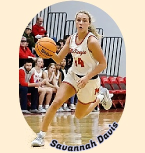 Savannah Davis, #14, McKenzie High School in Tennessee, shown drib=ving the ball upcourt. Screenshot off game video.