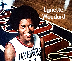 Photo of Lynette Woodard, University of Kansas women's basketball player. Nice afro.