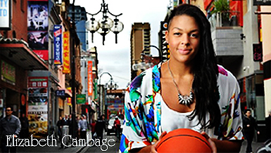 Herald Sun image of Elizabeth Cambage in komono with basketball.