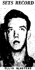 Picture of Ellis Olmstead, Ball High Tornadoes basketball player, from The Galveston News, December 12, 1952 (Texas).