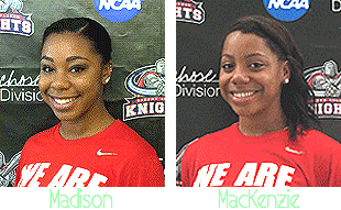 Close up portrait shoys of Queens College women basketball players and sisters, Madison and MacKenzie Rowland