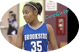 Image of Tiara Tucker, freshman basketball player, number 35, for Brookside Christian. She scored 73 pts. in one game. (California).