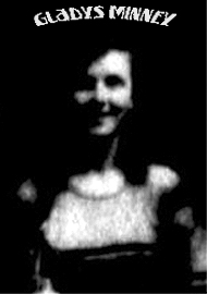 Cropped from girls basketball team photo (bad microfilm copy) of Vida High (Oregon), 1930, of Gladys Minney. From The Eugene Register-Guard, February 26, 2001. Original photo by Robin Alexander.