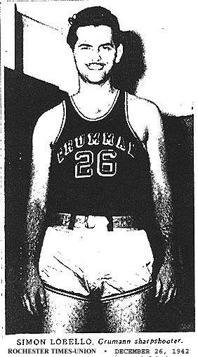 Simon 'Si' Lobello, Grumman sharpshooter. Grumman Wildcat basketball player, number 26. From The Rochester Times-Union, December 26, 1942.