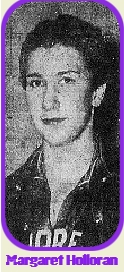 Image of Margaret Holoran, girls basketball playing in Tennessee, for McEwen High Schoo. Portrait in uniform, from The Leaf-Chronicle, Clarksville, Tennessee, Feb. 3, 1956