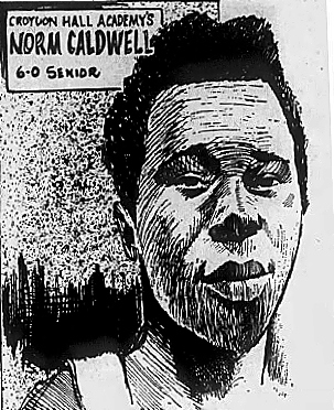 Illustration of New Jersey boys basketball player, Norm Caldwell of Croydon Hall Academy, from The Daily Register, Red Bank, N.J., February 13, 1973.