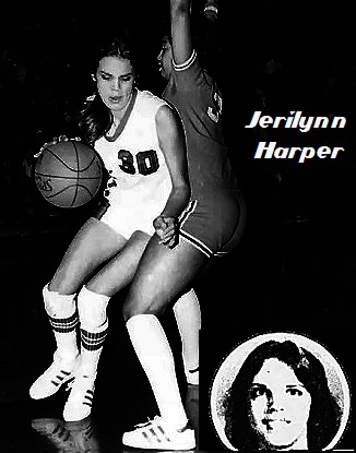 Image o #30, girls basketball player, Jerilyn Harper, #30, Jefferson County High School Panthers, state of Tennessee, driving around defender (Knoxville News Sentinel) and portrait image (The Jackson Sun, Jackson, Tennessee, March 9, 1977).