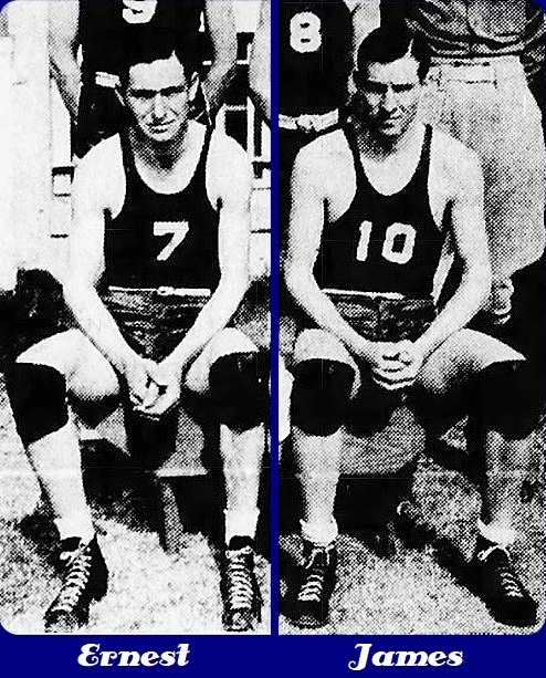 Images cropped from team photo from The El Paso Times, February 13, 1941. Seated. left to right,, Ernest (#7) and James (#10).