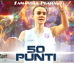 Image of Samantha Prahalis, Cagliari women's baskeyball player, following her 50 point game, November 8, 2015 in the Italian top league.