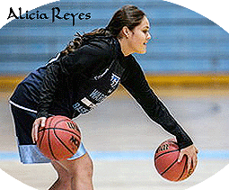 Image of Alicia Reyes, girls basketball player for the Arizona Pueblo High School Warriors, dribbling two basketballs at once.
