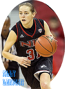 Image of All Lehman, Northern Illinois University women's basketball player number 31, in black uniform with red trim, letters and numbers, dribbling ball in a game.