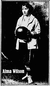 Photo by Atlantic & Pacific, from the Chicago Tribune, April 13, 1924, of Miss Alma Wilson, basketball player for Greenfield High School, Greenville, Missouri.