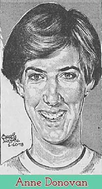 Artist image of full face Anne Donovan, Paramus Catholic girls basketball player in 1978.. From The Record, Hackensack, New Jersey, January 10, 1978.