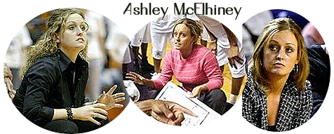 Three images of Ashley McElhiney coaching the Nashville Rhythm men's team, 2004-05.