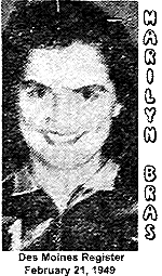 Image of Marilyn Bras, girls basketball player for Harris High (Iowa) in 1949. From the Des Moines Register, Des Moines, Iowa, February 21, 1949.