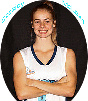 Image of Cassidy McLean, Newcastle Hunter (NSW) women's basketball player, arms crossed, in white uniform.