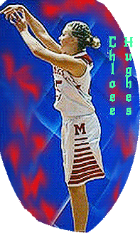 Chloee Hughes, girl's basketball player for MArshall High, MArshall, Illinois. Side view attempting a jump shot.