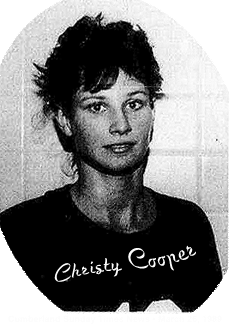 Close-up image of Christy Cooper, Circleville High School, West Virginia girls basketball player, close up, from the Cumberland Sunday Times News (Maryland), March 26, 1989.