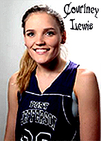 Portrait of Courtney Lewis, Port Jefferson High School girls basketball player in her blue uniform.