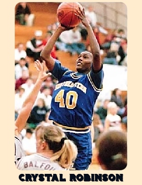 Southeastern Oklahoma State wome's basketball player, Crystal Robinson (#40), in blue uniform shooting a jump shot to our left. From The Daily Oklahoman, Oklahoma City, Oklahoma, JAnuary 14, 2011.