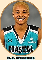 Portrait image of women's college basketball player, D.J. Williams, Coast Carolina University.